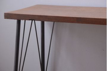 アンティーク家具　アンティーク　天板一枚板!シンプルな横型鉄脚テーブル(3)