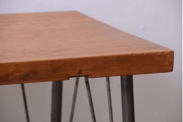 アンティーク家具　アンティーク　天板一枚板!シンプルな横型鉄脚テーブル(3)