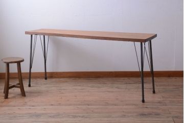 アンティーク家具　アンティーク　天板一枚板!シンプルな横型鉄脚テーブル(3)