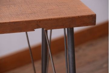 アンティーク家具　アンティーク　天板一枚板!シンプルな横型鉄脚テーブル(3)