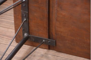 アンティーク家具　アンティーク　天板一枚板!シンプルな横型鉄脚テーブル(3)