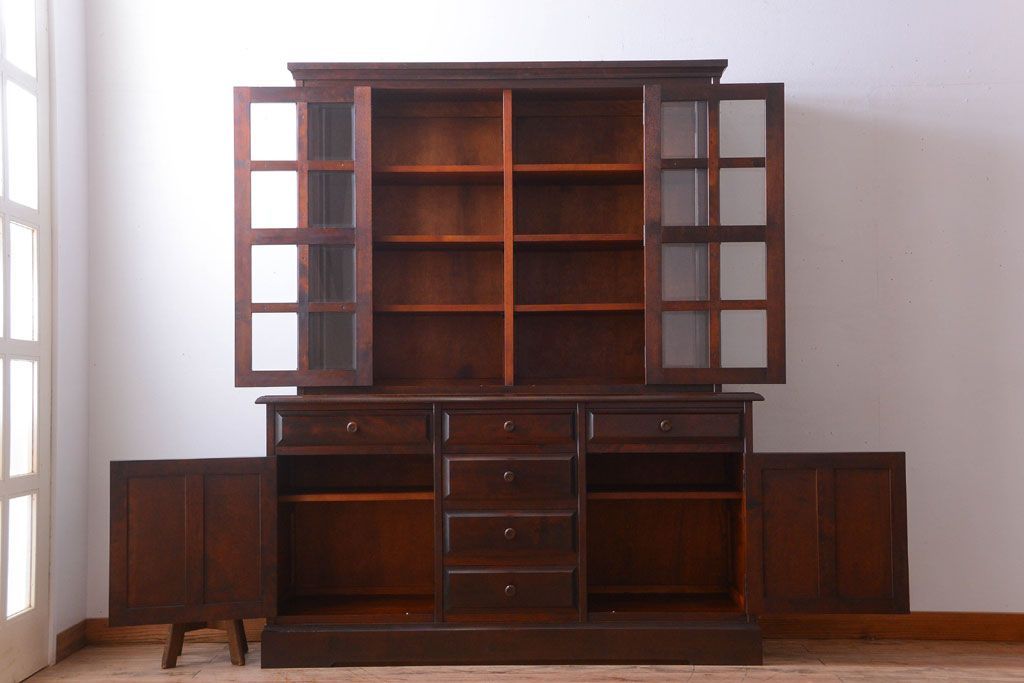 中古　北海道民芸家具　大きな食器棚(カップボード)