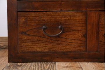 アンティーク家具　和製アンティーク　モールガラス入り!古い木製のシンプルな収納棚