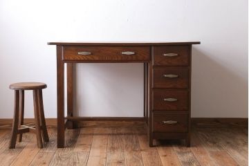 アンティーク家具　和製アンティーク　古いナラ材のおしゃれな片袖机(デスク)