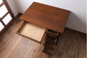 アンティーク家具　和製アンティーク　古いナラ材のおしゃれな片袖机(デスク)