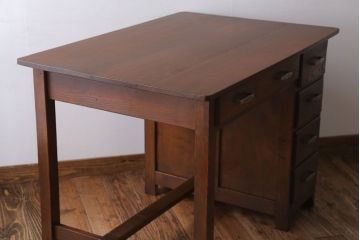 アンティーク家具　和製アンティーク　古いナラ材のおしゃれな片袖机(デスク)
