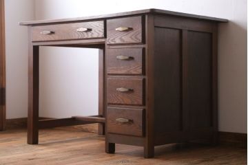 アンティーク家具　和製アンティーク　古いナラ材のおしゃれな片袖机(デスク)