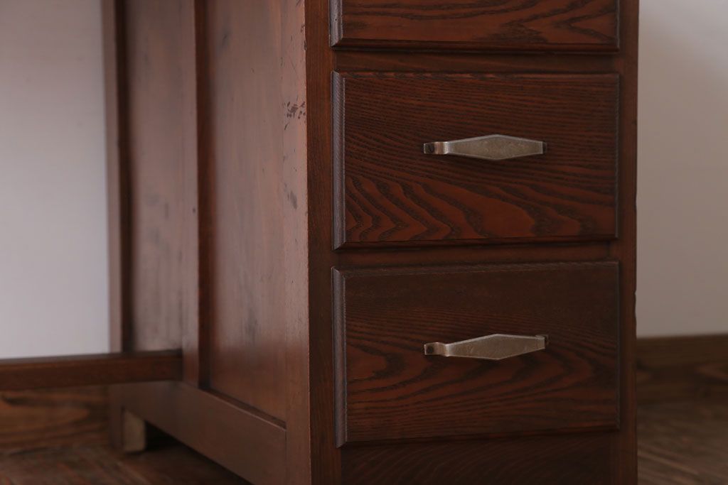 アンティーク家具　和製アンティーク　古いナラ材のおしゃれな片袖机(デスク)