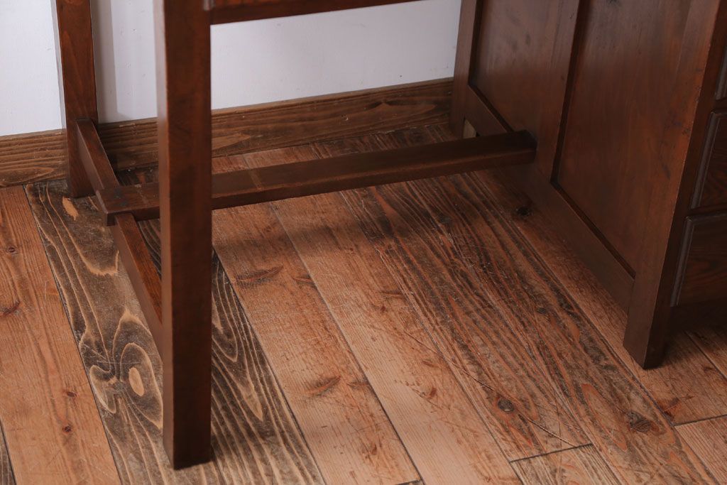 アンティーク家具　和製アンティーク　古いナラ材のおしゃれな片袖机(デスク)