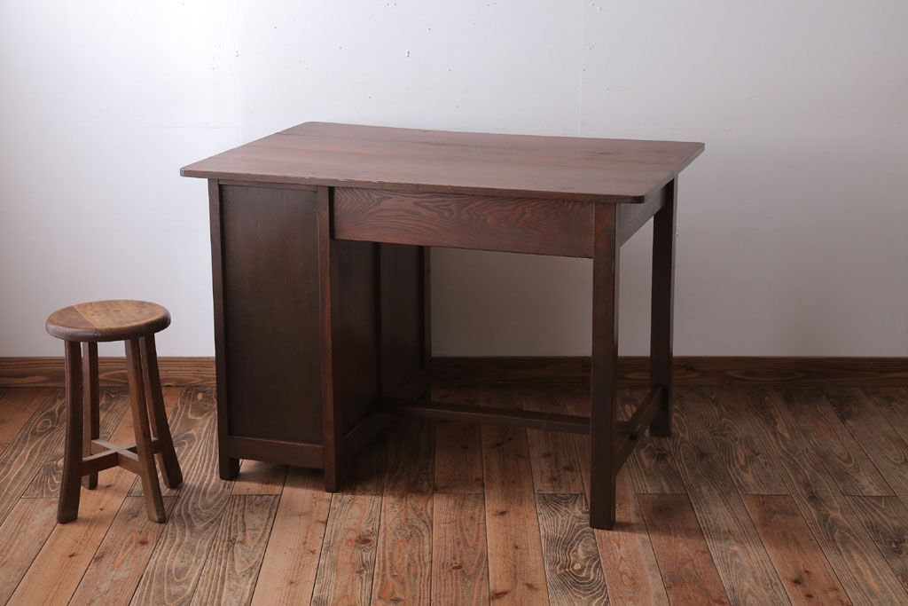 アンティーク家具　和製アンティーク　古いナラ材のおしゃれな片袖机(デスク)