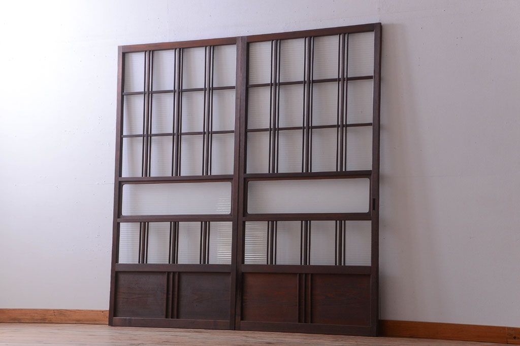 和製アンティーク　モールガラス入り!レトロな引き戸2枚セット(1)