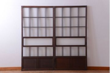 和製アンティーク　モールガラス入り!レトロな引き戸2枚セット(1)