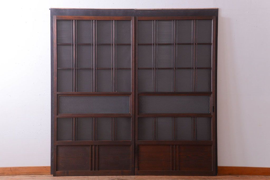 和製アンティーク　モールガラス入り!レトロな引き戸2枚セット(1)