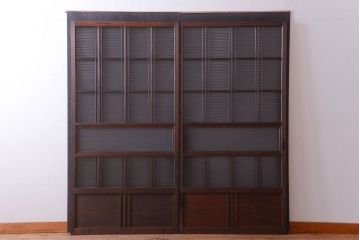 和製アンティーク　モールガラス入り!レトロな引き戸2枚セット(1)