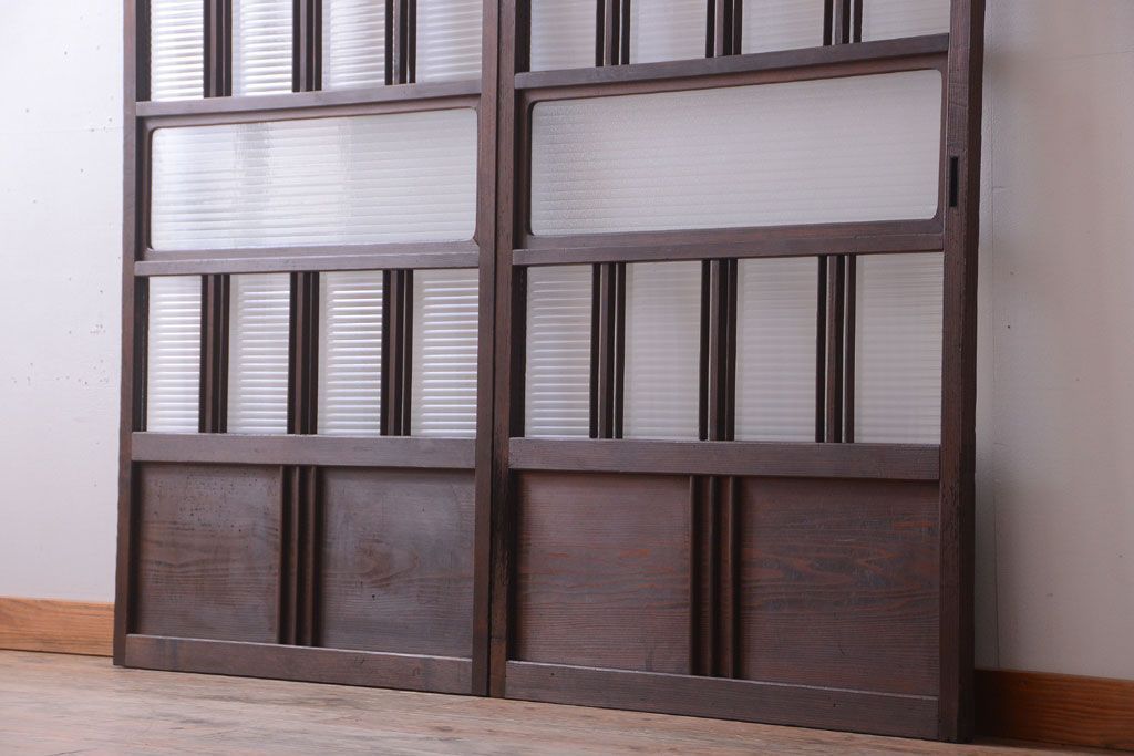 和製アンティーク　モールガラス入り!レトロな引き戸2枚セット(1)