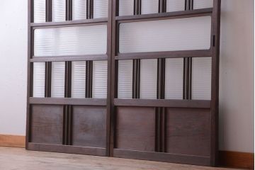 和製アンティーク　モールガラス入り!レトロな引き戸2枚セット(1)
