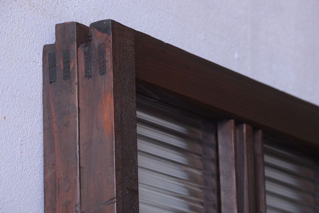 和製アンティーク　モールガラス入り!レトロな引き戸2枚セット(1)