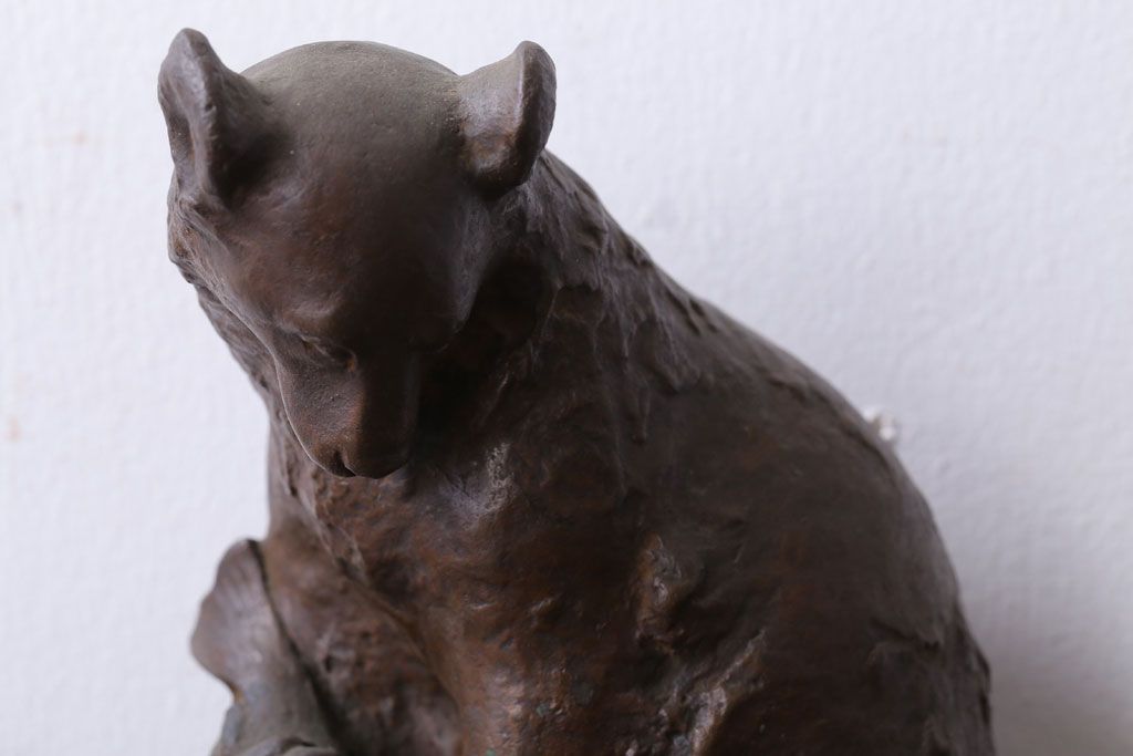 アンティーク雑貨　古民具・骨董 在銘　熊　ブロンズ像(置物・彫刻)