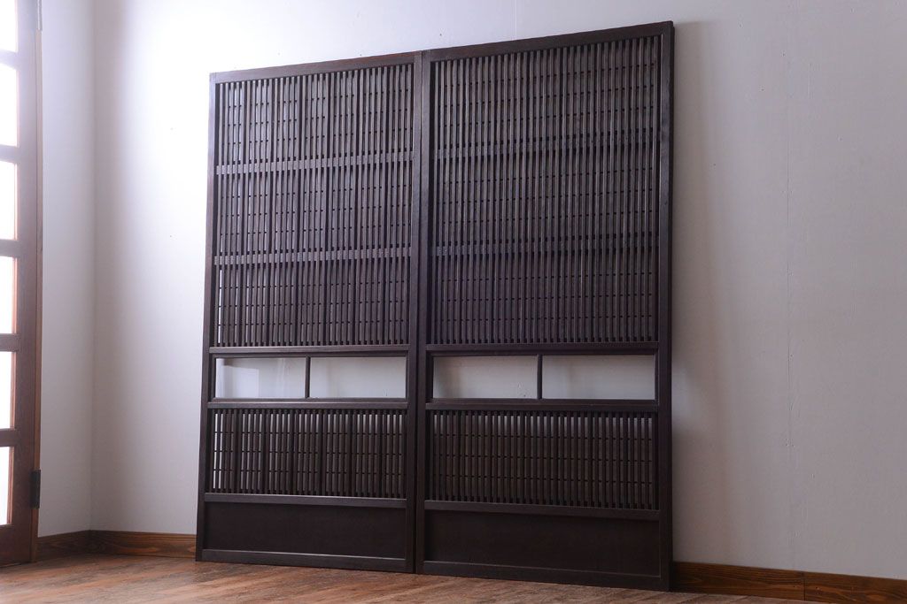 古民具・骨董　モダンなガラス帯格子戸2枚セット