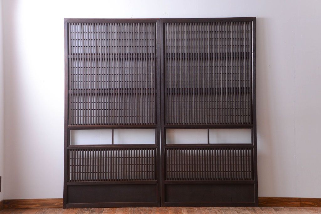 古民具・骨董　モダンなガラス帯格子戸2枚セット