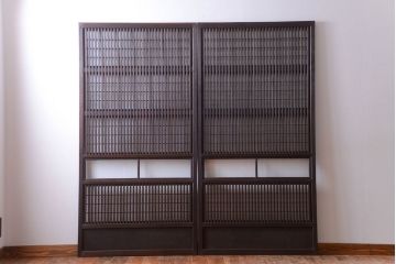 古民具・骨董　モダンなガラス帯格子戸2枚セット