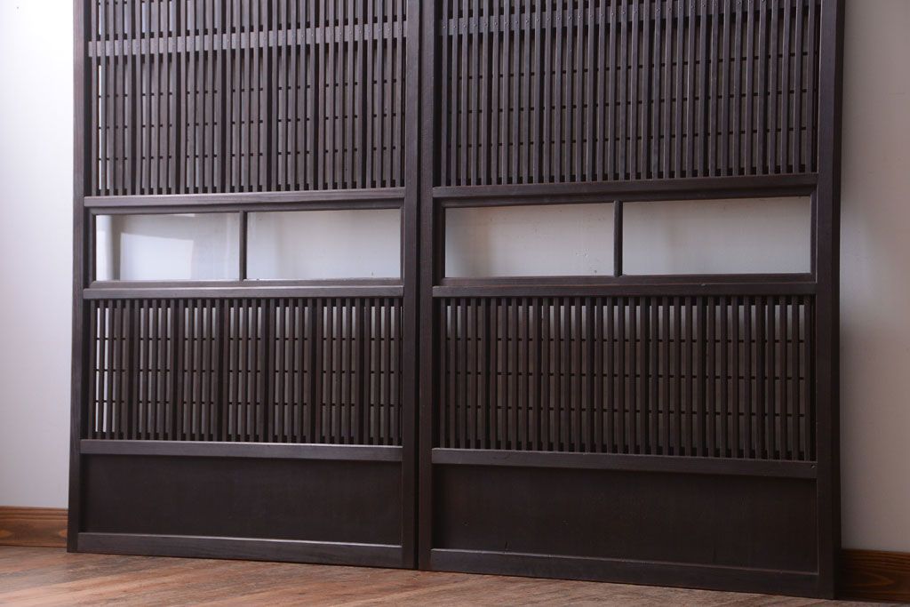 古民具・骨董　モダンなガラス帯格子戸2枚セット