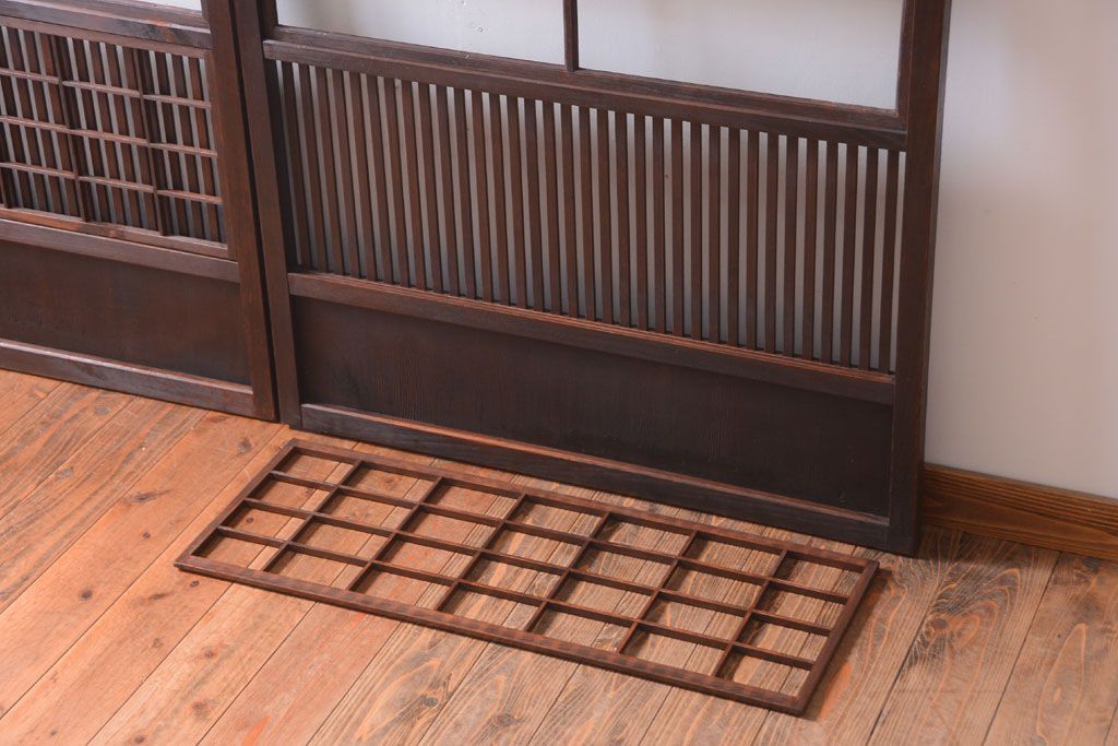 古民具・骨董　モダンなガラス帯格子戸2枚セット