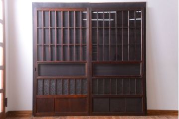 アンティーク　古い木製のレトロなガラス戸2枚セット