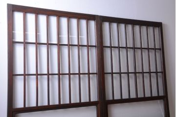 アンティーク　古い木製のレトロなガラス戸2枚セット