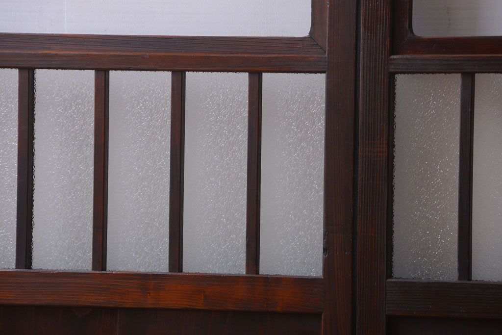 アンティーク　古い木製のレトロなガラス戸2枚セット