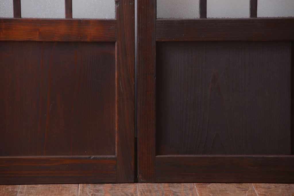 アンティーク　古い木製のレトロなガラス戸2枚セット