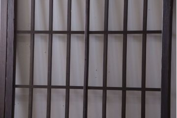 アンティーク　古い木製のレトロなガラス戸2枚セット