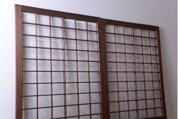 古民具・骨董　古い木のアンティーク升目格子ガラス戸