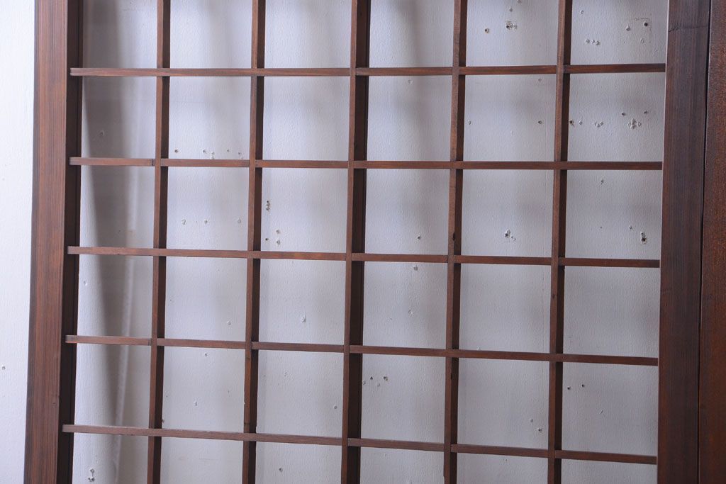 古民具・骨董　古い木のアンティーク升目格子ガラス戸