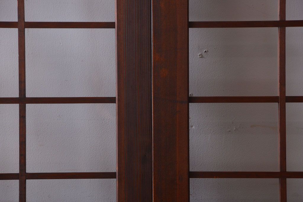 古民具・骨董　古い木のアンティーク升目格子ガラス戸