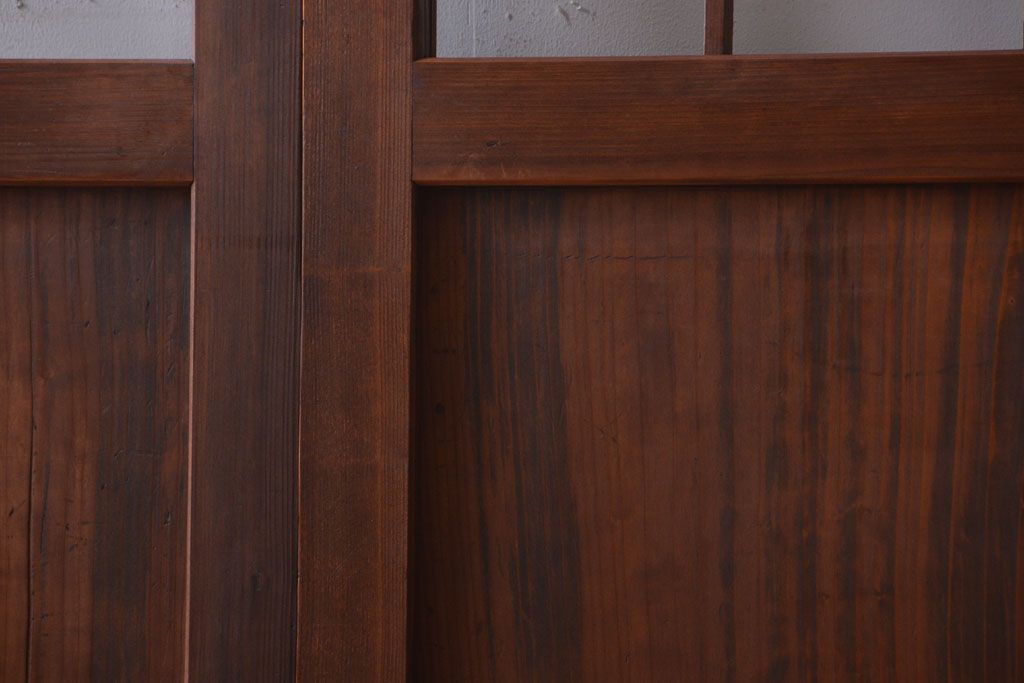 古民具・骨董　古い木のアンティーク升目格子ガラス戸