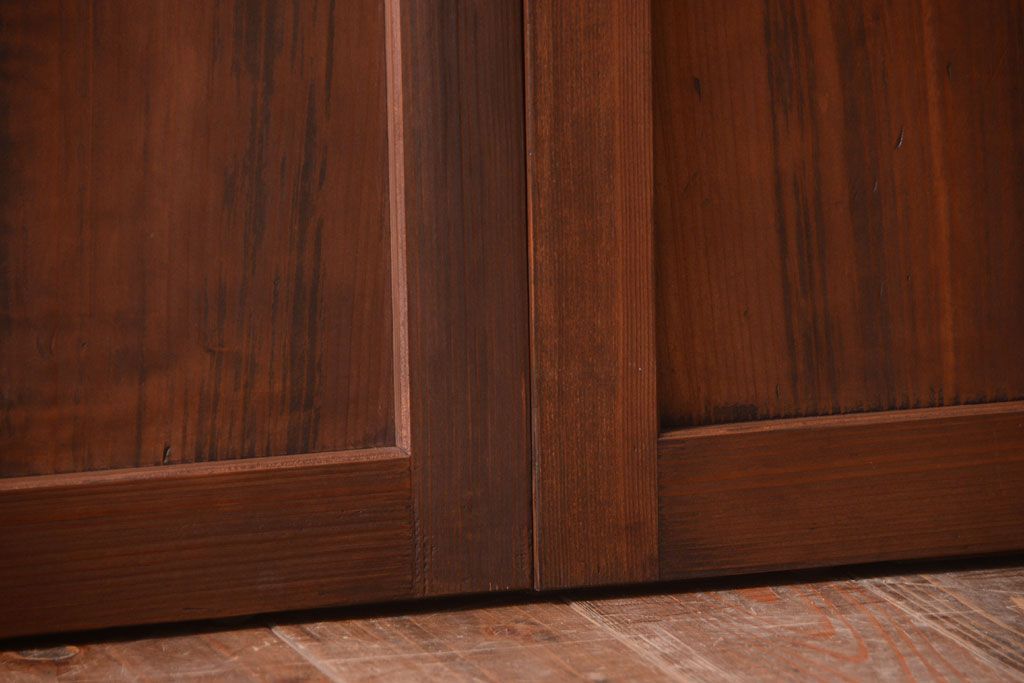 古民具・骨董　古い木のアンティーク升目格子ガラス戸