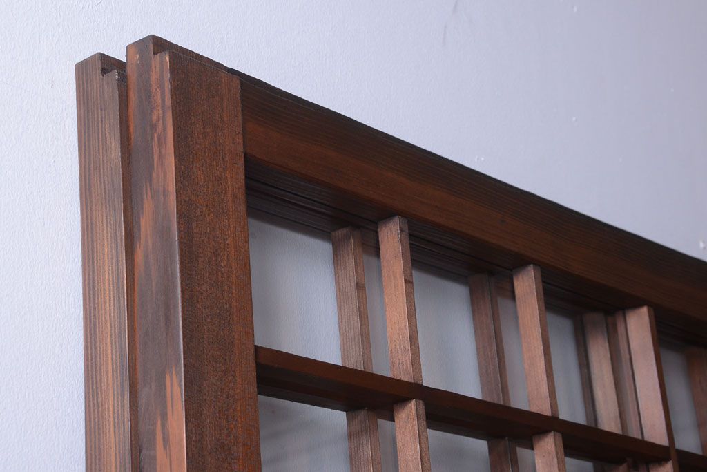 古民具・骨董　古い木のアンティーク升目格子ガラス戸