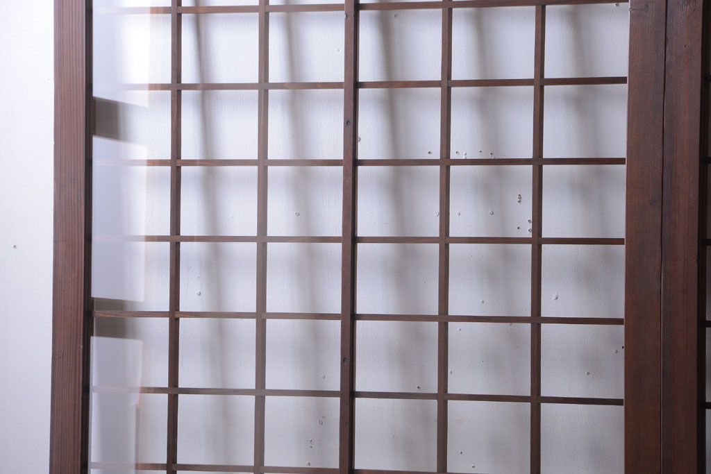 古民具・骨董　古い木のアンティーク升目格子ガラス戸