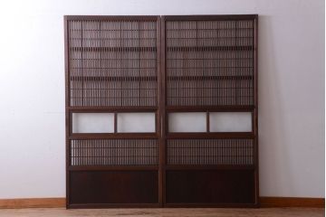 古民具・骨董　腰板欅材!アンティーク格子戸2枚セット