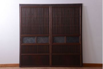 古民具・骨董　腰板欅材!アンティーク格子戸2枚セット