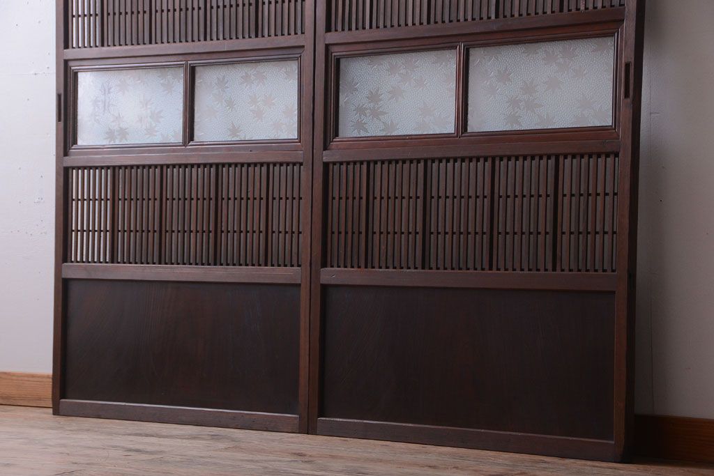 古民具・骨董　腰板欅材!アンティーク格子戸2枚セット