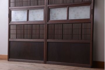 古民具・骨董　腰板欅材!アンティーク格子戸2枚セット