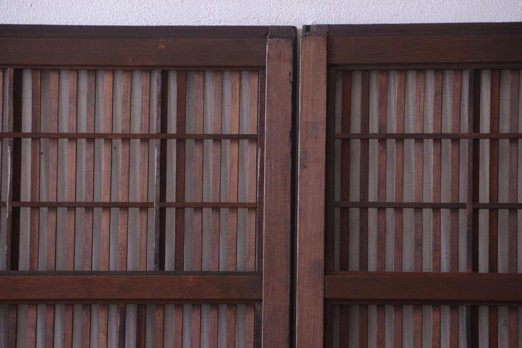 古民具・骨董　腰板欅材!アンティーク格子戸2枚セット
