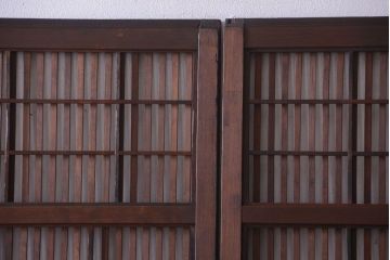 古民具・骨董　腰板欅材!アンティーク格子戸2枚セット