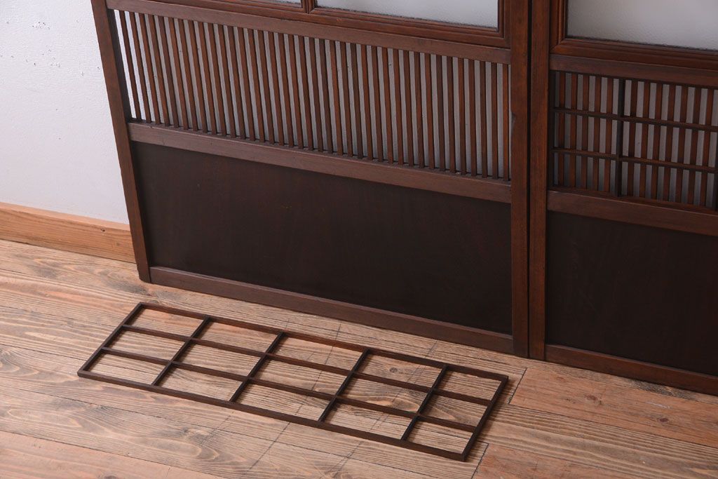 古民具・骨董　腰板欅材!アンティーク格子戸2枚セット