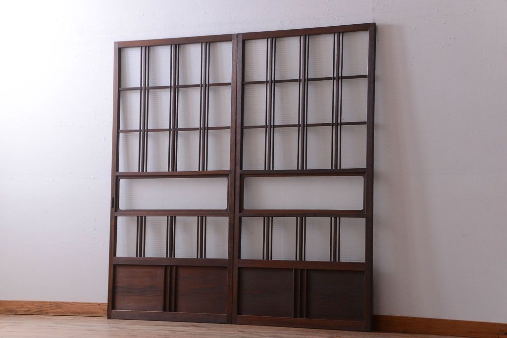 和製アンティーク　モールガラス入り!レトロな引き戸2枚セット(2)