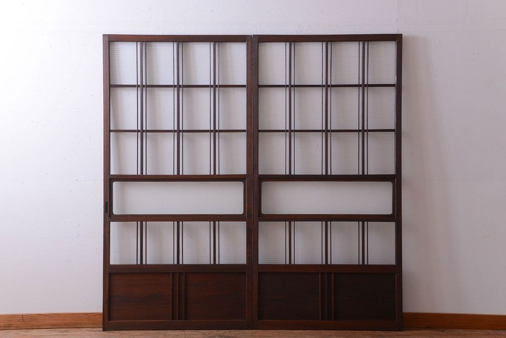 和製アンティーク　モールガラス入り!レトロな引き戸2枚セット(2)