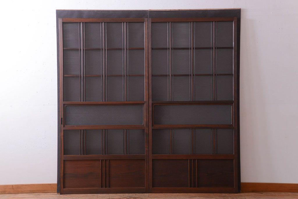 和製アンティーク　モールガラス入り!レトロな引き戸2枚セット(2)