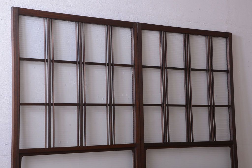 和製アンティーク　モールガラス入り!レトロな引き戸2枚セット(2)